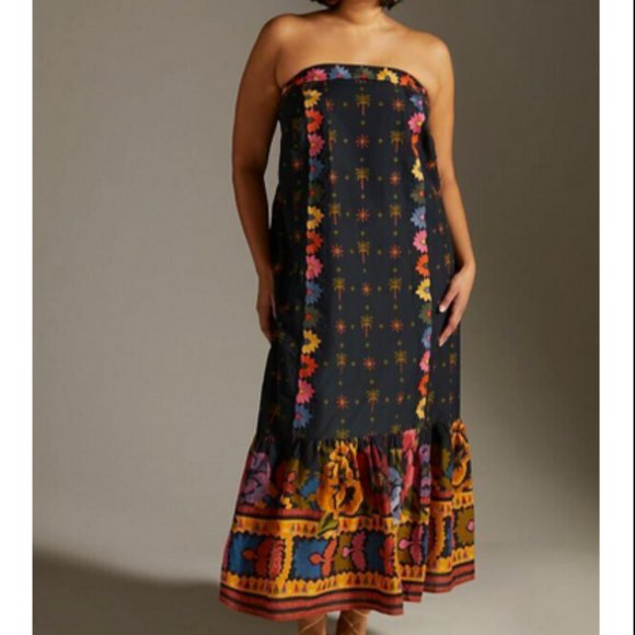 Farm Rio Anthropologie L NWT Embroidered Maxi Dress Black Embroidery 260$ Large - Picture 4 of 13